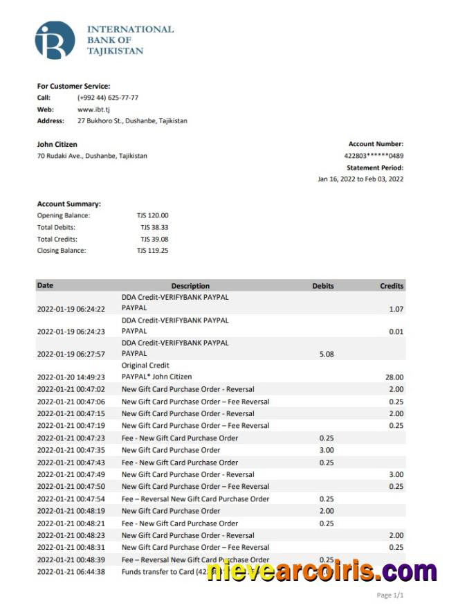 Tajikistan ITB bank statement xls